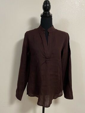 Banana Republic Shirt Womens Size Small Brown 100% Linen Blouse Top